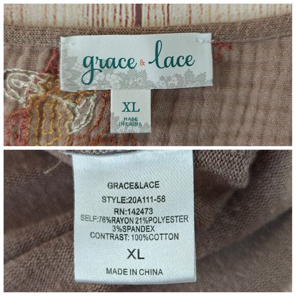 Grace & Lace boho floral long sleeve top sz XL - Picture 8 of 9